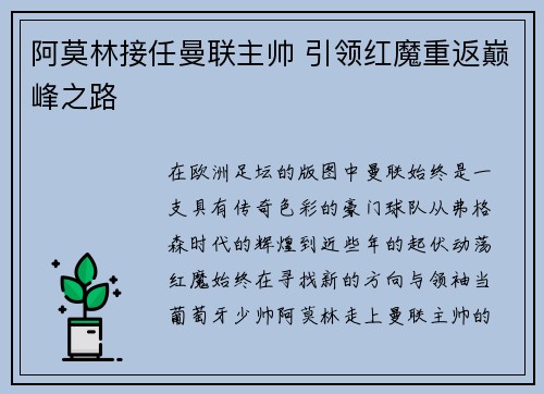 阿莫林接任曼联主帅 引领红魔重返巅峰之路