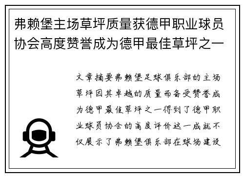 弗赖堡主场草坪质量获德甲职业球员协会高度赞誉成为德甲最佳草坪之一 弗赖堡主场草坪质量获德甲职业球员协会高度赞誉成为德甲最佳草坪之一